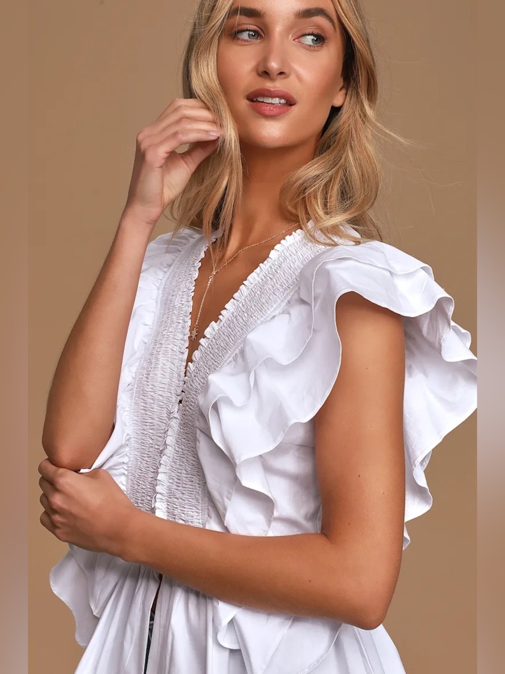 Lulus - In A Ruffle White Ruffled Hook and Eye Top, NWT! - Picture 3 of 6